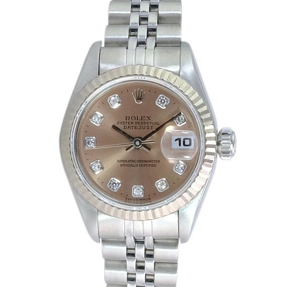 ROLEX DATEJUST SALMON DIAMOND DIAL 18KW FLUTED STEEL JUBILEE WATCH 26 MM 69174 - Picture 1 of 6